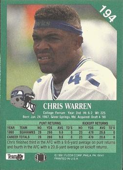 1991 Fleer #194 Chris Warren Back