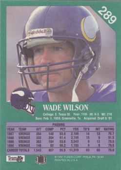 1991 Fleer #289 Wade Wilson Back