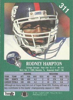 1991 Fleer #311 Rodney Hampton Back
