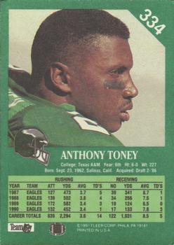 1991 Fleer #334 Anthony Toney Back
