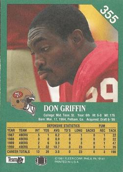 1991 Fleer #355 Don Griffin Back