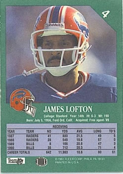 1991 Fleer #4 James Lofton Back