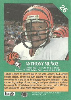 1991 Fleer #26 Anthony Muñoz Back