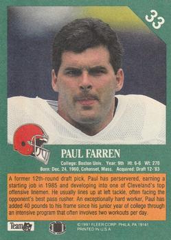 1991 Fleer #33 Paul Farren Back