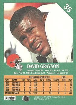 1991 Fleer #35 David Grayson Back