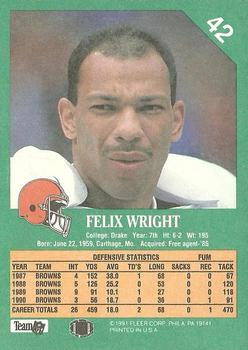 1991 Fleer #42 Felix Wright Back