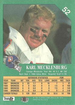 1991 Fleer #52 Karl Mecklenburg Back