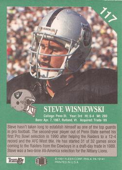 1991 Fleer #117 Steve Wisniewski Back