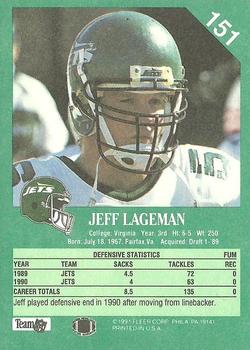1991 Fleer #151 Jeff Lageman Back