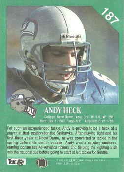 1991 Fleer #187 Andy Heck Back