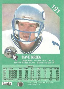 1991 Fleer #191 Dave Krieg Back