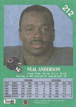 1991 Fleer #212 Neal Anderson Back