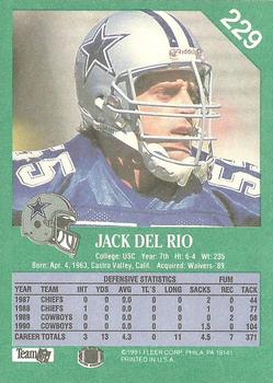 1991 Fleer #229 Jack Del Rio Back