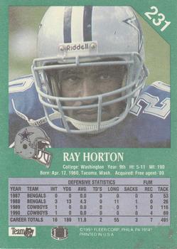 1991 Fleer #231 Ray Horton Back