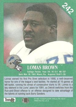 1991 Fleer #242 Lomas Brown Back