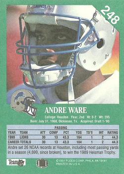 1991 Fleer #248 Andre Ware Back