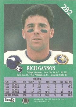 1991 Fleer #282 Rich Gannon Back