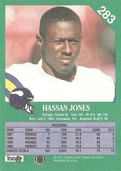 1991 Fleer #283 Hassan Jones Back