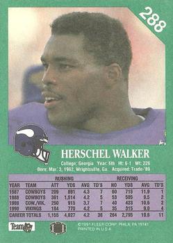 1991 Fleer #288 Herschel Walker Back