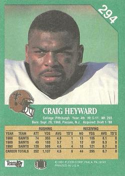 1991 Fleer #294 Craig Heyward Back