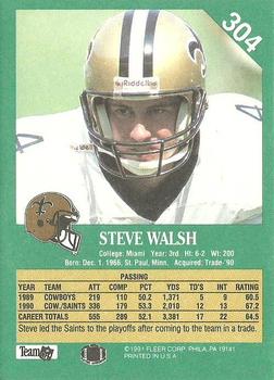 1991 Fleer #304 Steve Walsh Back
