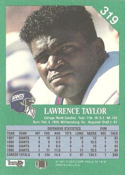 1991 Fleer #319 Lawrence Taylor Back