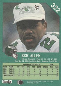 1991 Fleer #322 Eric Allen Back