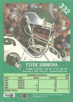 1991 Fleer #332 Clyde Simmons Back
