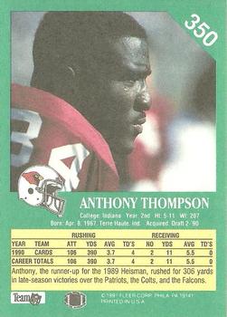 1991 Fleer #350 Anthony Thompson Back