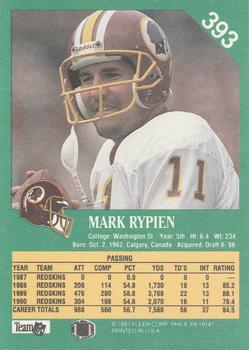 1991 Fleer #393 Mark Rypien Back