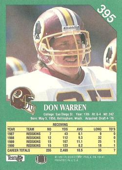 1991 Fleer #395 Don Warren Back