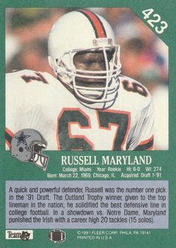 1991 Fleer #423 Russell Maryland Back