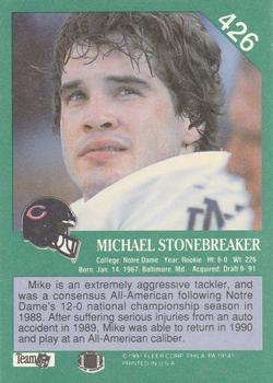 1991 Fleer #426 Michael Stonebreaker Back