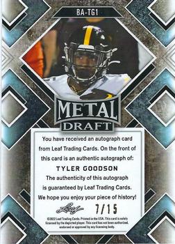 2022 Leaf Metal Draft - Autographs Prismatic Black #BA-TG1 Tyler Goodson Back