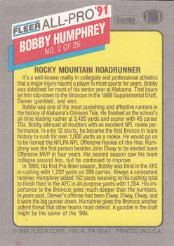1991 Fleer - All-Pro '91 #2 Bobby Humphrey Back