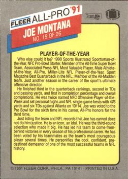 1991 Fleer - All-Pro '91 #19 Joe Montana Back