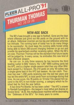 1991 Fleer - All-Pro '91 #26 Thurman Thomas Back