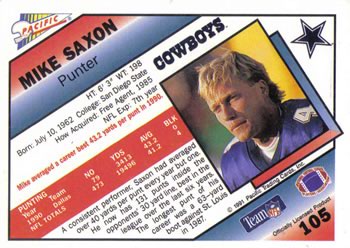 1991 Pacific #105 Mike Saxon Back