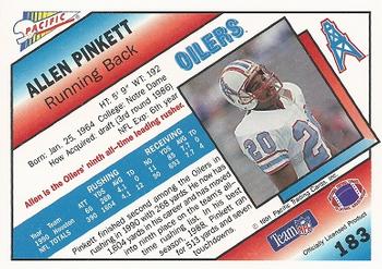 1991 Pacific #183 Allen Pinkett Back