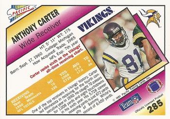 1991 Pacific #285 Anthony Carter Back