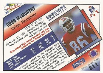 1991 Pacific #311 Greg McMurtry Back