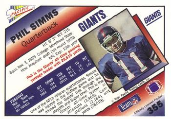 1991 Pacific #355 Phil Simms Back