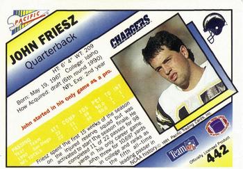 1991 Pacific #442 John Friesz Back