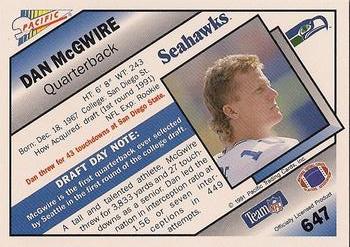 1991 Pacific #647 Dan McGwire Back
