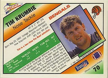 1991 Pacific #70 Tim Krumrie Back