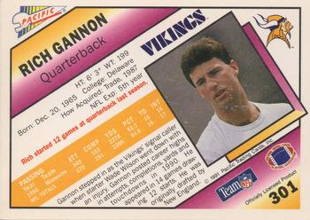 1991 Pacific #301 Rich Gannon Back