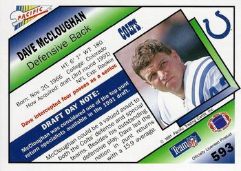 1991 Pacific #593 Dave McCloughan Back