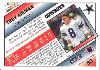 1991 Pacific #93 Troy Aikman Back