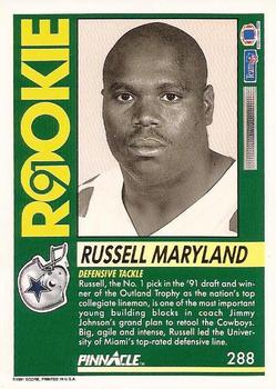 1991 Pinnacle #288 Russell Maryland Back