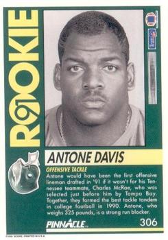 1991 Pinnacle #306 Antone Davis Back